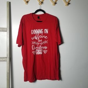 NWOT DISTRICT RUNNING ON CAFFEINE AND CHRISTMAS CHEER HOLIDAY RED TEE SIZE 2XL